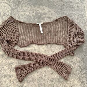 Y2K Urban Outfitters Crochet Shrug Cardigan Open Knit L/XL Taupe Brown Grunge